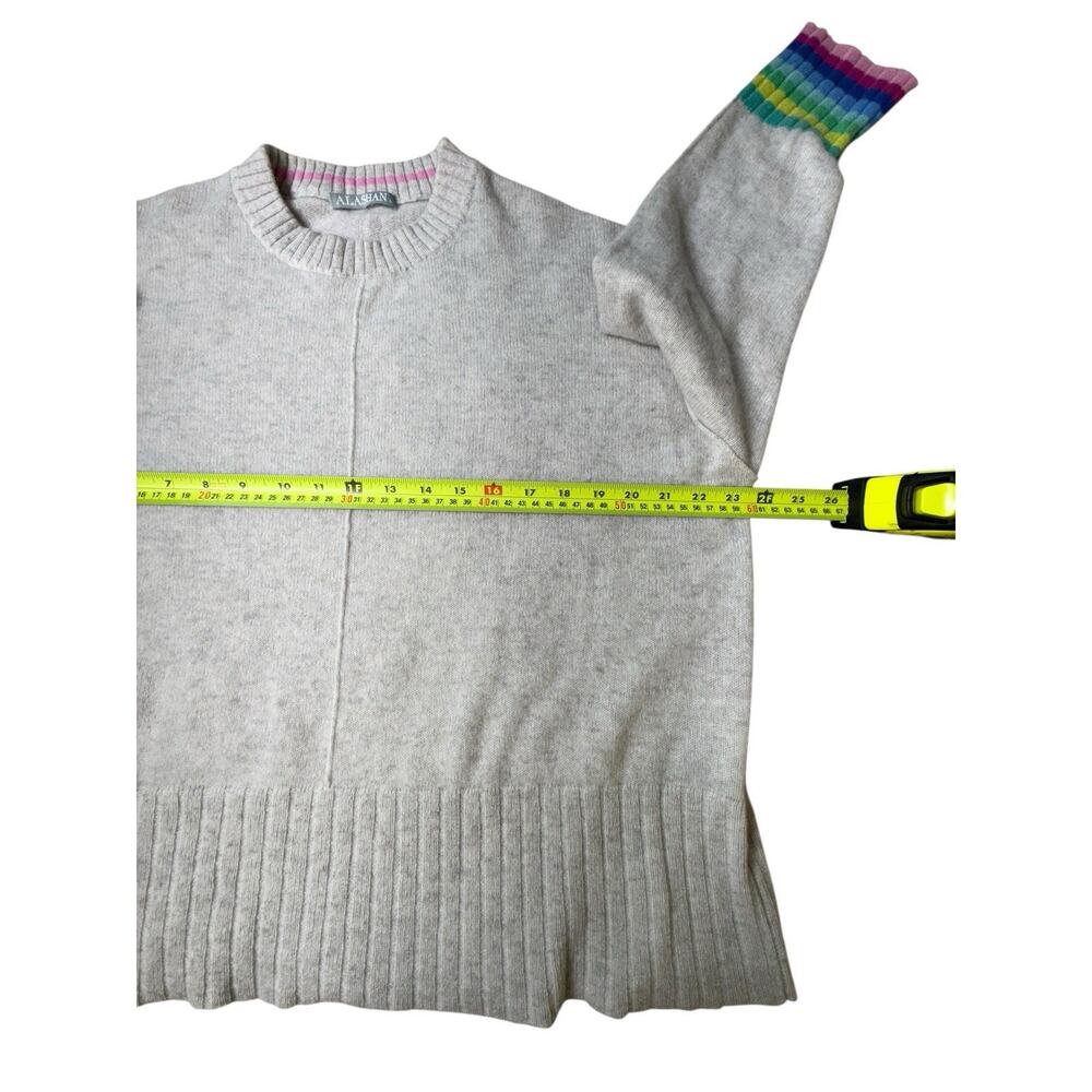 Alashan Multicolor Accent Long Sleeve 100% Cashmere Crew Neck Gray Sweater L - Picture 4 of 5